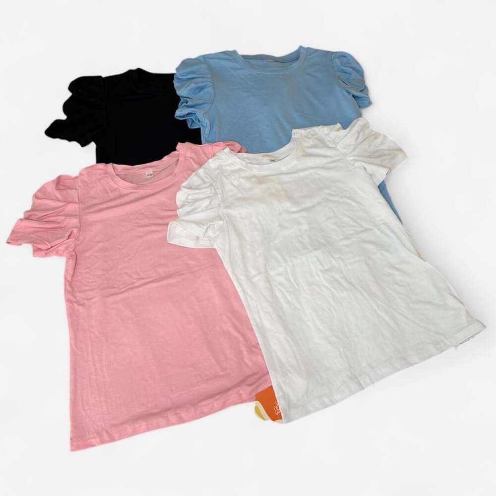 VooAurox 4-Pack Puff Sleeve Tee Shirts Pink Blue Black White